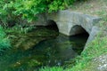 A large concrete pipe for diverting the river under the highway. Leaky dirty water from large concrete pipes. Dirty sewage from