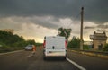 Large congestion and stormy weather on the highway of the sun in Romania