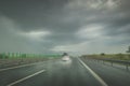 Large congestion and stormy weather on the highway of the sun in Romania Royalty Free Stock Photo