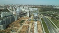 Large construction site. Construction of modern multi-storey residential buildings. Construction of apartment buildings from concr