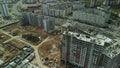 Large construction site. Construction of modern multi-storey residential buildings. Construction of apartment buildings from concr