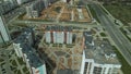 Large construction site. Construction of modern multi-storey residential buildings. Construction of apartment buildings from concr