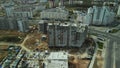 Large construction site. Construction of modern multi-storey residential buildings. Construction of apartment buildings from concr