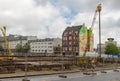 Large construction site in downtown Hamburg, Germany