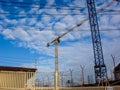 Large construction site including several cranes working on a building complex. Bucharest, Romania, 2019 Royalty Free Stock Photo