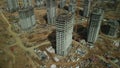 Large construction site. Construction of modern multi-storey residential buildings. Construction of apartment buildings from concr