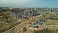 Large construction site. Construction of modern multi-storey residential buildings. Construction of apartment buildings from concr