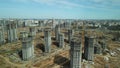 Large construction site. Construction of modern multi-storey residential buildings. Construction of apartment buildings from concr