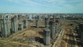 Large construction site. Construction of modern multi-storey residential buildings. Construction of apartment buildings from concr