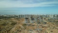 Large construction site. Construction of modern multi-storey residential buildings. Construction of apartment buildings from concr