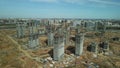 Large construction site. Construction of modern multi-storey residential buildings. Construction of apartment buildings from concr