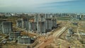 Large construction site. Construction of modern multi-storey residential buildings. Construction of apartment buildings from concr