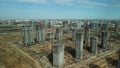 Large construction site. Construction of modern multi-storey residential buildings. Construction of apartment buildings from concr