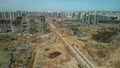 Large construction site. Construction of modern multi-storey residential buildings. Construction of apartment buildings from concr