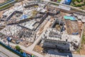 large construction site with working construction cranes. top view