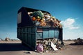 Large container of garbage in landfill recycling concept