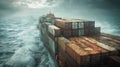 Large Container Ship Navigating Rough Seas in a Storm Royalty Free Stock Photo