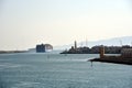 Large container ship transiting Suez Canal.