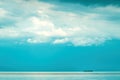 Large container ship sailing at sea in overcast morning