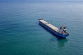 Aerial top view of cargo container ship vessel import export container sailing