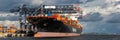 Large cargo ship in port, panorama Royalty Free Stock Photo