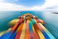 Large container vessel ship and the horizon, motion blur Royalty Free Stock Photo