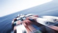 Large container vessel ship and the horizon, motion blur Royalty Free Stock Photo