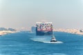 Large container vessel ship passing Suez Canal