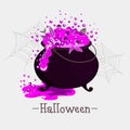 Large cooking pot with magic purple potion