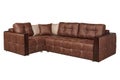 Large corner brown leather sofa with pillows Royalty Free Stock Photo