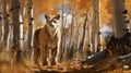 Hyper Realistic Rendering Of Mountain Lion In Autumn Forest Royalty Free Stock Photo