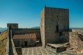 Large courtyard encircled by stone wall at the Marvao Castle Royalty Free Stock Photo