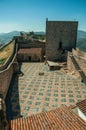 Large courtyard encircled by stone wall at the Marvao Castle Royalty Free Stock Photo