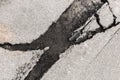 Large crack stratification separation of asphalt road broken damaged stone surface Royalty Free Stock Photo