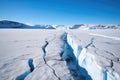 large cracks in surface of glacier