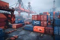 A crane in the center of a busy dock. AI Generated