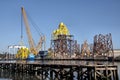 Large Crane at an offshore wind turbine base construction site on the River Tyne Royalty Free Stock Photo