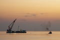 Large crane vessel installing the platform in offshore,crane barge doing marine heavy lift installation works Royalty Free Stock Photo