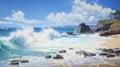 Pacific Ocean Waves Crashing On Rocky Shore: Zohar Flax Inspired Painting