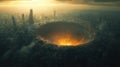 A large crater caused by the fall of a meteor on a post apocalyptic city skyline Royalty Free Stock Photo