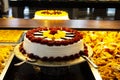 Large cream cake with fruit, sweets
