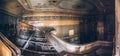 Large creepy dark old vintage hall of abandoned cinema or theatre house inside interior Royalty Free Stock Photo