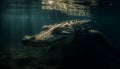 Large crocodile hiding in dark swamp waters generated by AI