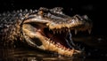 Large crocodile open mouth threatens danger in the swamp generated by AI