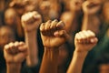 Large crowd of diverse people holding fists in the air Royalty Free Stock Photo