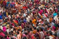 Crowd watch dancers at Tshechu religious festival in Paro fortress, Bhutan Royalty Free Stock Photo