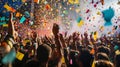 Excited Crowd at Concert With Confetti and Streamers Royalty Free Stock Photo