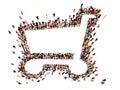 Large crowd of people forming the symbol of a shopping cart .Versatile Concept with room for text or copy space advertisement Royalty Free Stock Photo