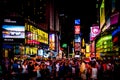 Large crowd of people in Times Square at night, in Midtown Manhattan, New York. Royalty Free Stock Photo