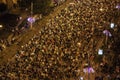 Large crowd of people walking along the street of Voronezh city